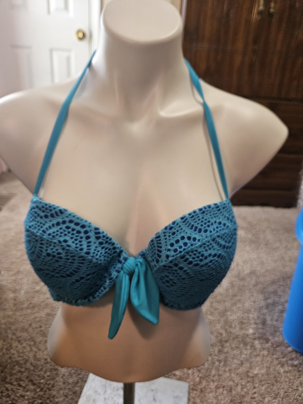 aerie Teal Crochet Halter Push-Up Bikini Top